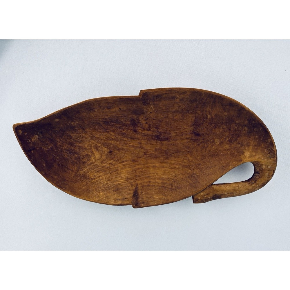 Vintage Monkey Pod Wood Leaf Shaped Tray-Handmade-Fruit Bowl-Charcuterie-MCM